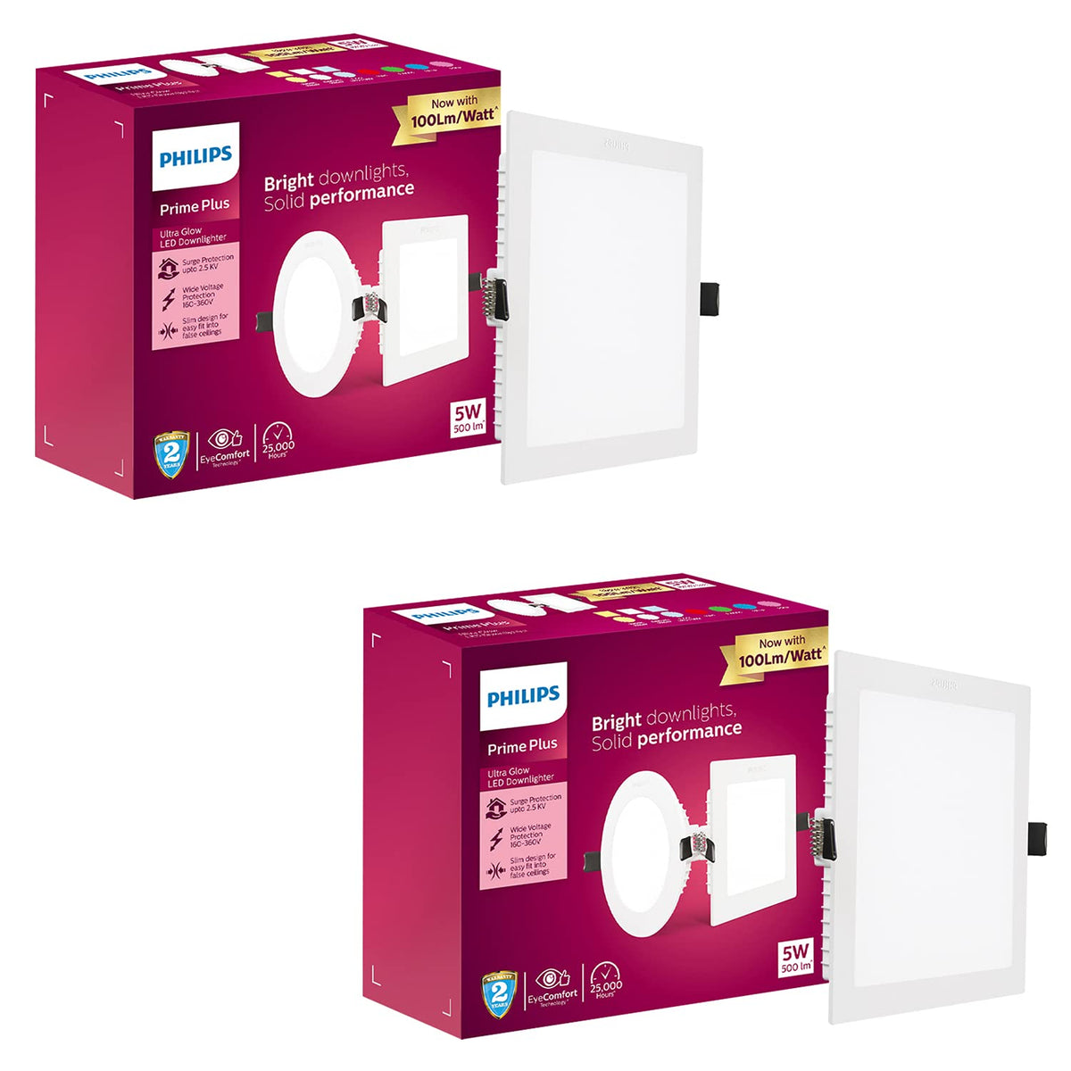 Philips 5W Square AP Plus UltraGlow LED DL Recessed LED Panel Ceiling Light (Pack of 2, Cool Day Light)