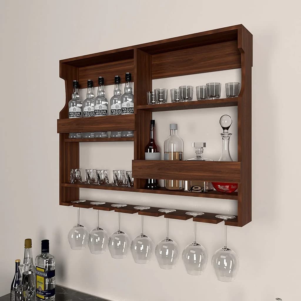 Wooden Wall Mounted Wine Rack, Bar Cabinet with Glass Storage, Wall Hanging Mini Bar for Home Wine Rack/Holder 