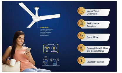 atomberg Aris Starlight 1200mm BLDC Ceiling Fan with Underlight, IoT & Remote Control | Smart Fan with Noiseless Operation (Marble White)