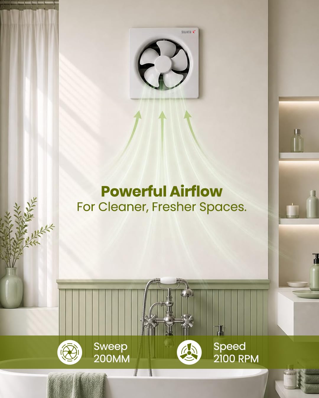 Sujata 200 mm Premium Exhaust Fan for Kitchen, Bathroom & Office - EPB81HS (High Speed) - White