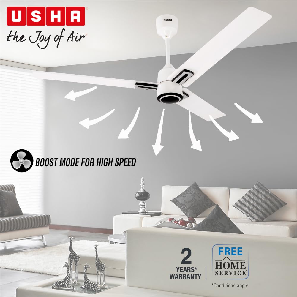 USHA AeroEdge Plus 1200mm BLDC Ceiling Fan with IR Remote | LED Indicator | BEE 5 Star Rated Energy Efficient | 100% Copper Motor | High Air Delivery 220CMM | 2 Year Warranty | (Rich White)