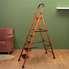 BonKaso Climb Steady Premium Alloy Steel Heavy Duty Multipurpose Foldable 5 Step Ladder with Connecting Frame & Belt Support, Load Capacity Upto 120kg | for Home and Outdoor - (Matte Black & White)