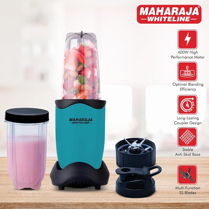 Maharaja Whiteline 400 Watt Easy Twist Nutri Blender Mixer Grinder with 2 Jars|| SS Blades || 21,000 RPM || Smoothie Maker || 2 Year Warranty