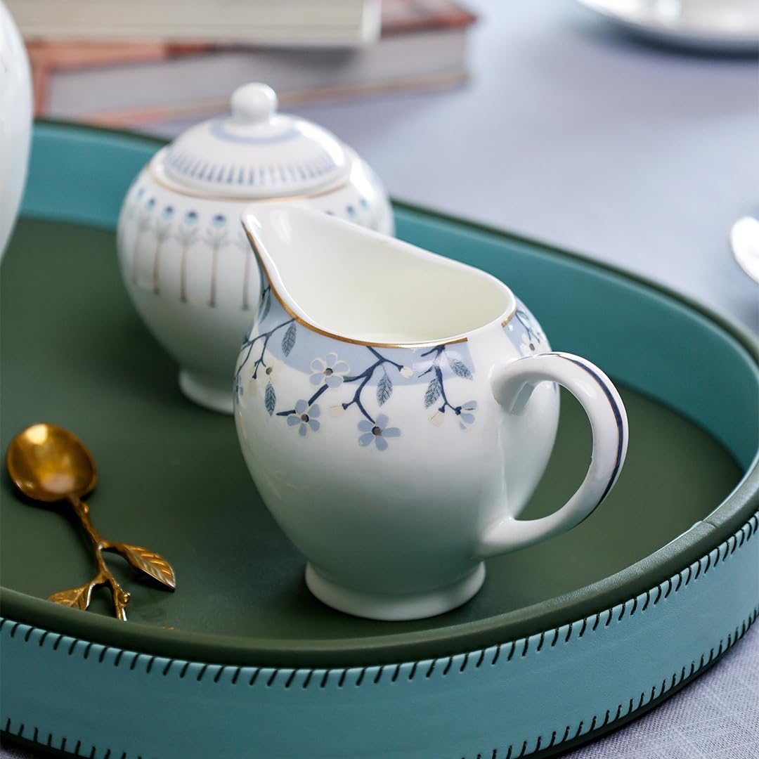 Magique by The Wishing Chair x ClayCraft : River of Flowers Ceramic Teaset 15-Piece | Teapot, Cups & Saucers, Sugar & Milk Pot | Elegant Floral Tea Set for Home High Tea Gifting Weddings Parties