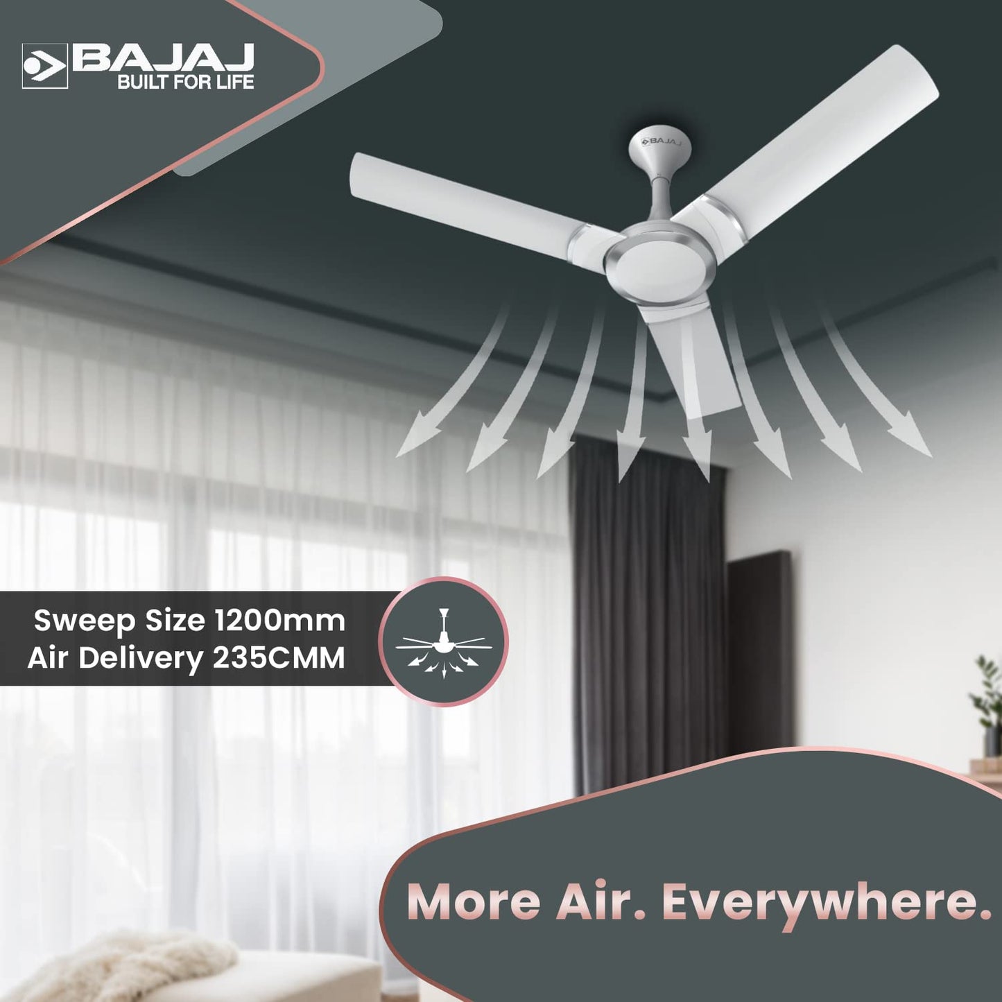 Bajaj Stylo 12S2 1200MM Ceiling Fans for Home | BEE-2 Star Rated Energy Efficient | SUPER 5TUFF TECHNOLOGY™ | SumoTuff Blades | High Air Delivery & High Speed | 5-Yrs Warranty 【Sparkle White】