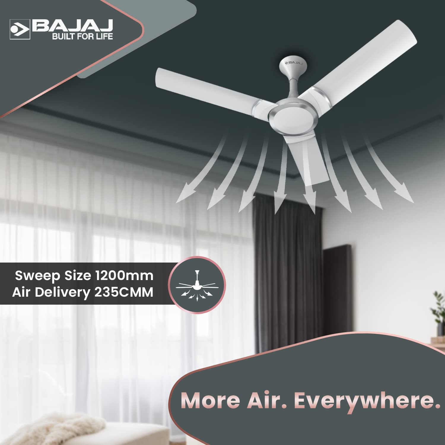 Bajaj Stylo 12S2 1200MM Ceiling Fans for Home | BEE-2 Star Rated Energy Efficient | SUPER 5TUFF TECHNOLOGY™ | SumoTuff Blades | High Air Delivery & High Speed | 5-Yrs Warranty 【Sparkle White】