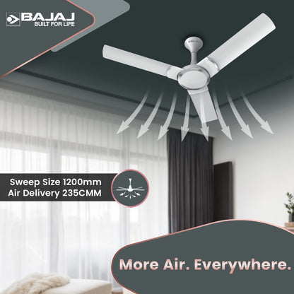 Bajaj Stylo 12S2 1200MM Ceiling Fans for Home | BEE-2 Star Rated Energy Efficient | SUPER 5TUFF TECHNOLOGY™ | SumoTuff Blades | High Air Delivery & High Speed | 5-Yrs Warranty 【Sparkle White】