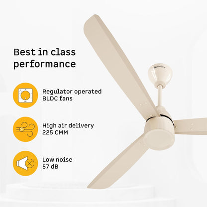atomberg Renesa Prime 1200mm BLDC Ceiling Fan | Compatible with Step Regulator | BEE 5 star | High Air Delivery | Low Noise | Sleek Design | Power Saving | 3 Year Warranty |Seasand Ivory