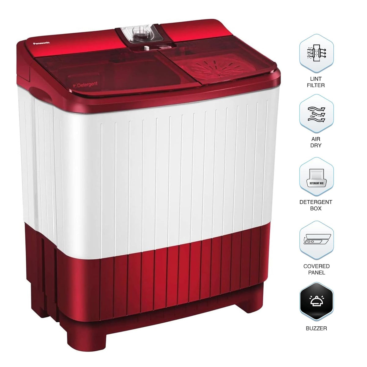 Panasonic 8 kg Semi-Automatic Top Loading Washing Machine (NA-W80H5RRB, Shiny red)-4