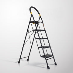 HOUZA Steel Ladder for Home 5 Steps Foldable with Anti-Skid Wide Steps (30cm x 20cm) | 5 Step Ladder for Home Use with Secure Lock | 150 Kg Load Capacity Folding Ladder | 5 Year Warranty (Black)