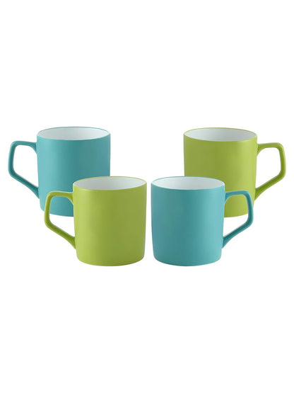 Clay Craft Fine Ceramic Solid Teal and Green Coffee Mugs Set of 4 Perfect for Your Modern Kitchen and for Gifting Purpose
