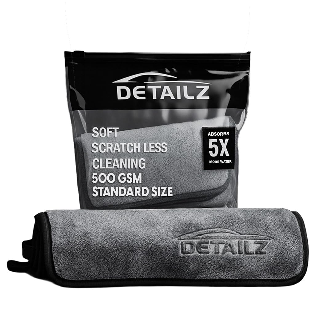 DETAILZ 500 GSM Microfiber Cleaning Cloth for Car, Bike & Home | Ultra Soft Lint-Free Microfiber Towel | Double Sided Extra Thick Plush for Scratch-Free Drying & Detailing-40x40 cm (Pack of 1, Grey)