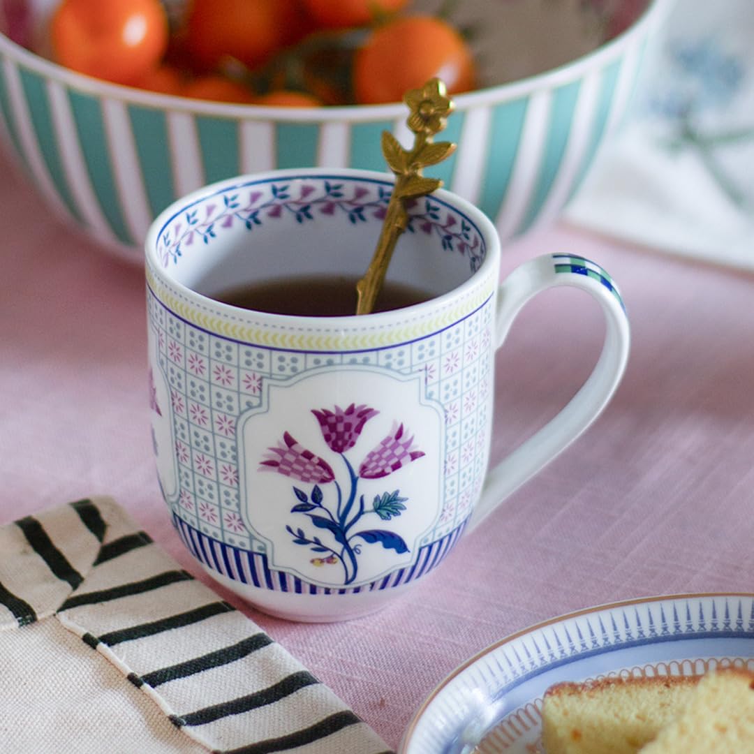 Magique by The Wishing Chair x ClayCraft : Bouquet Tulip Garden Coffee Mugs Set of 6 – 250 ml Fine Ceramic Tea Cups | Lightweight Floral Bone China Mugs | Microwave & Dishwasher Safe | Daily Use