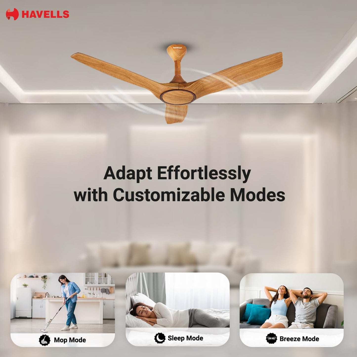 Havells Stealth Air BLDC Wood 1200mm Premium Ceiling Fan with 100% Pure Copper|5 Star Rating |Remote Controlled |Watt: 40|Air Flow: 245 cmm|Speed: 280 RPM|Free Installation|2 Year Warranty (Pinewood)