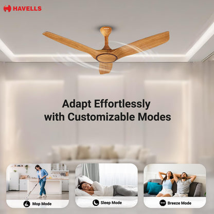Havells Stealth Air BLDC Wood 1200mm Premium Ceiling Fan with 100% Pure Copper|5 Star Rating |Remote Controlled |Watt: 40|Air Flow: 245 cmm|Speed: 280 RPM|Free Installation|2 Year Warranty (Pinewood)