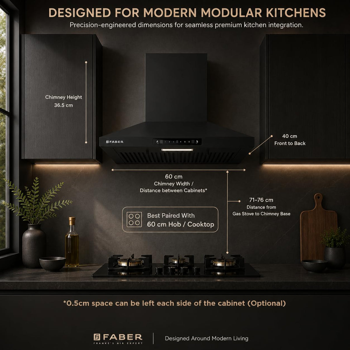 Faber Pluto 60 cm 1000 m³/hr Wall Mounted Kitchen Chimney | Baffle Filter | Touch Control | LED Lights | 1 Year Comprehe