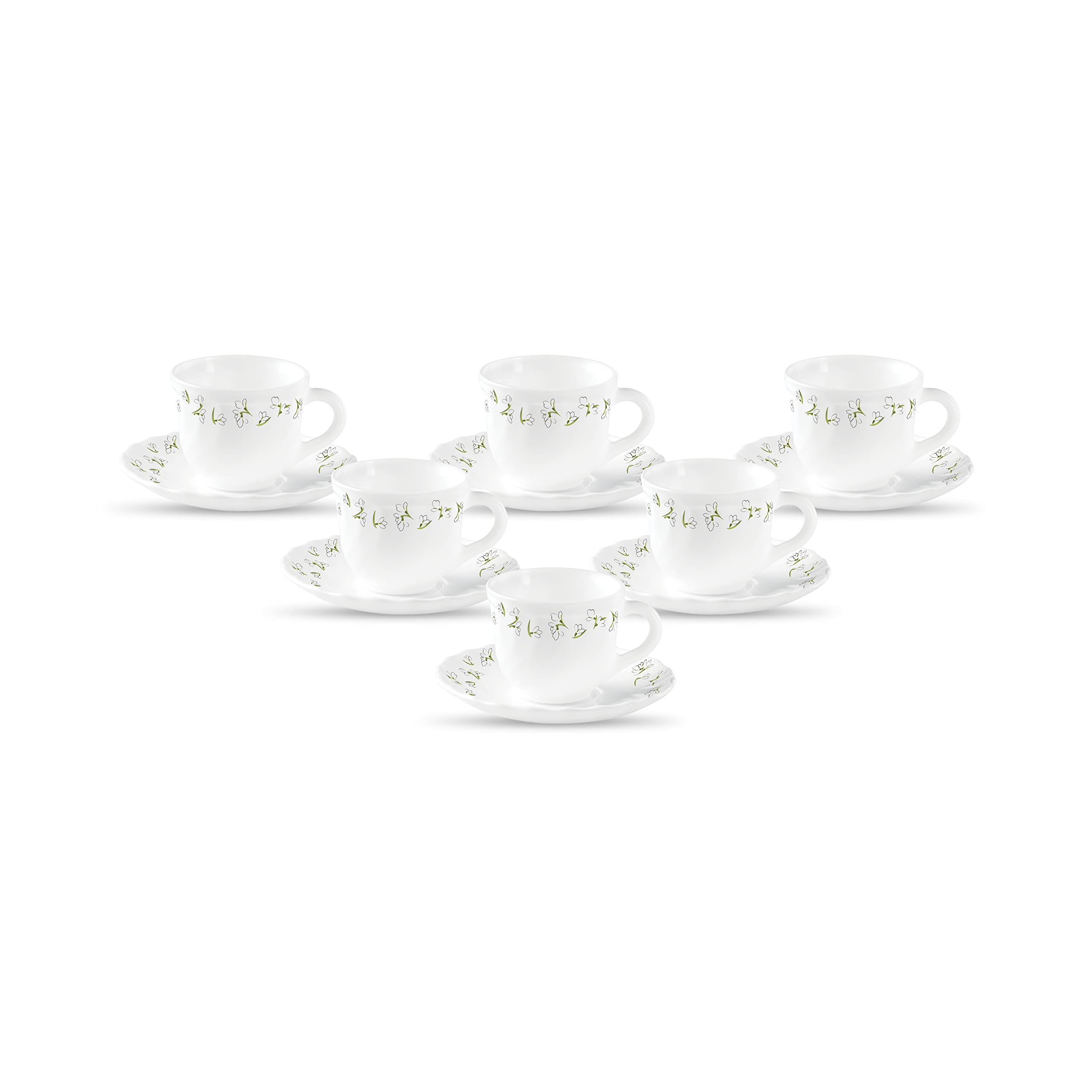 La Opala Diva, Opal Glass Crockery | Cup & Saucer Tulip Regular, Set of 12 | Aster Blue, 160 ml | for Tea & Coffee | Microwave Safe | 100% Vegetarian | Extra Strong | Super Light | Super White