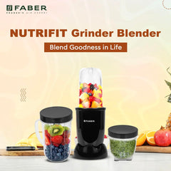 Faber 550W Sportz Blender FSB 3-in-1 Nutrifit Nero|Mixer Grinder Blender|100% Copper Motor|Detachable SS Blade|3 PC Jar 