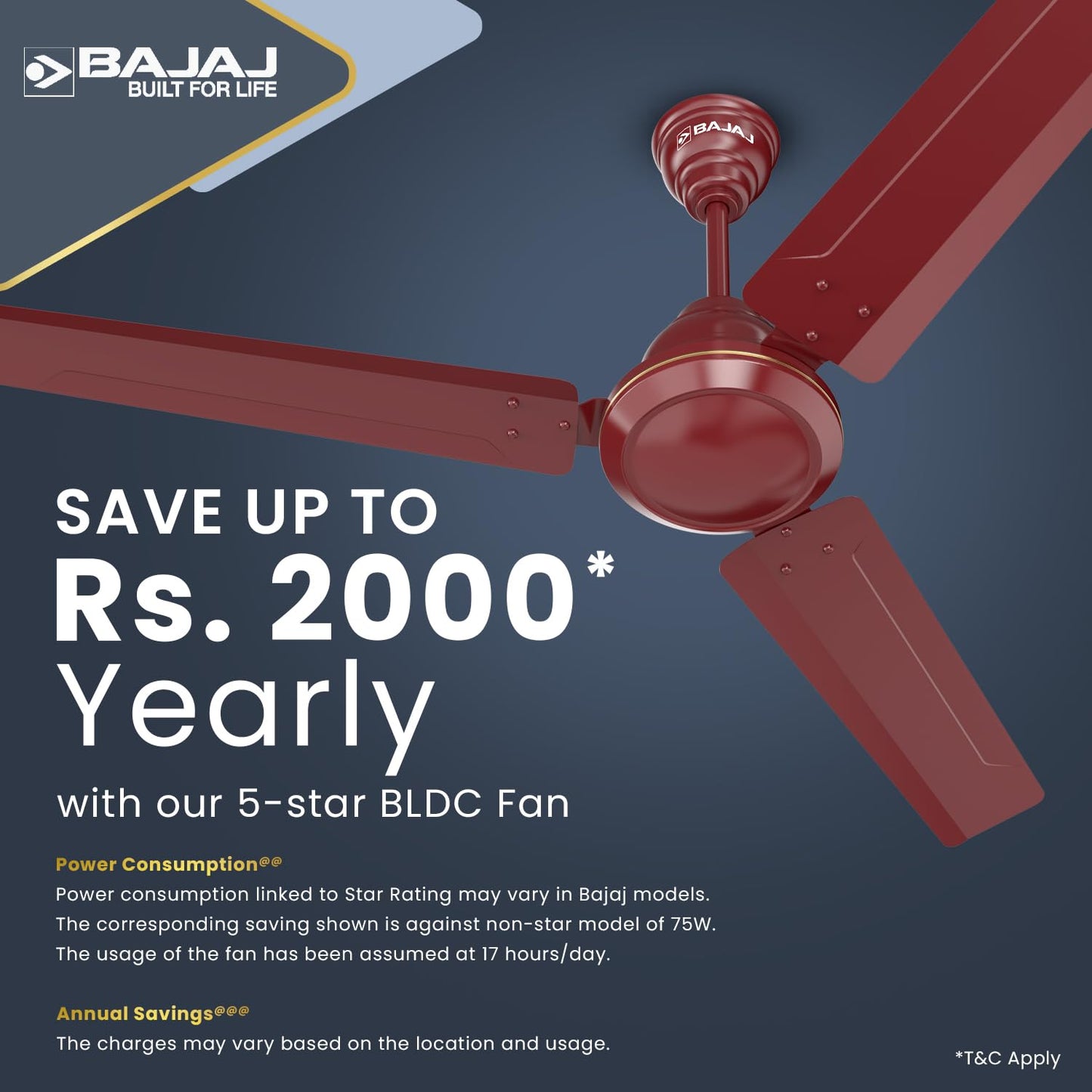 Bajaj Frore Turbo BLDC 1200 MM 5 Star Rated Ceiling Fans For Home | BEE Stars Rated Energy Efficient Ceiling Fan | Aluminium Motor | 2 Years Warranty 【 Red Walnut】