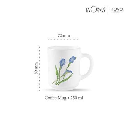 La Opala, Novo Collection Opal Glass Crockery | Coffee Mug Grace Medium, Set of 6 | Tender Trio, 250 ml | for Tea & Coffee | Microwave Safe | 100% Vegetarian | Extra Strong | Super Light & White