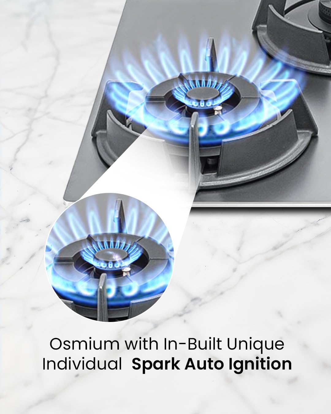 Sujata Gas Stove 4 Burners | 5 Years Warranty | 4 Burner Gas Stove Stainless Steel Auto Ignition, CookTop cum Hob Top, LPG Ready & PNG Compatible, Brass Burner (Osmium - 4 Burner Auto Ignition)