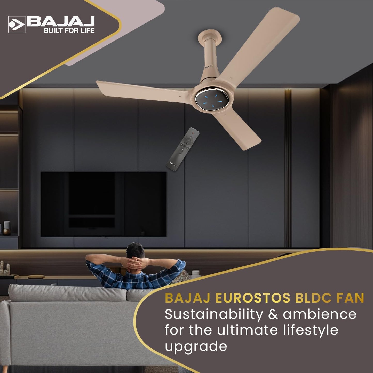 Bajaj Eurostos 1200 MM 5 Star Rated BLDC Ceiling Fans For Home | BEE Stars Rated Energy Efficient Ceiling Fan | ‎Remote Controlled | Soothing Colour Indication | 2 Years Warranty 【Bronze Mist】