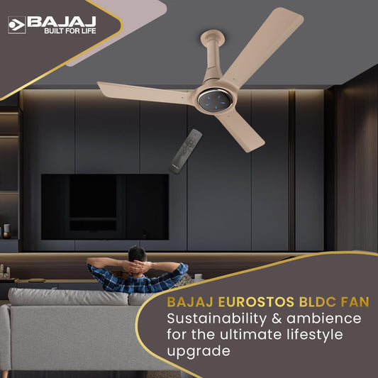 Bajaj Eurostos 1200 MM 5 Star Rated BLDC Ceiling Fans For Home | BEE Stars Rated Energy Efficient Ceiling Fan | ‎Remote Controlled | Soothing Colour Indication | 2 Years Warranty 【Bronze Mist】