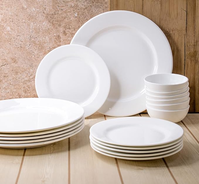 Clay Craft  Ceramic Dinner Set  Georgian White - 18 Pieces (Dinner Set 18 Pieces), For Family of 4
