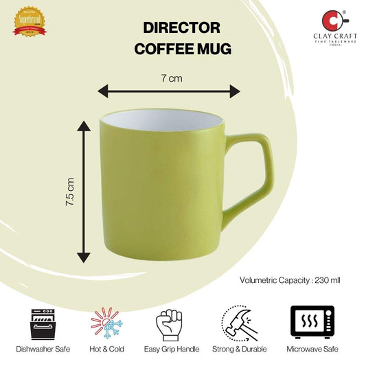 Clay Craft Fine Ceramic Green Solid Coffee/Tea Mugs Set of 4