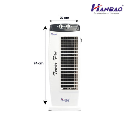 HANBAO high speed Tower Fan with TOP safety motor, 3 Speed - 2 Way Air Deflection, High air throw, REGULAR, 12 months warranty