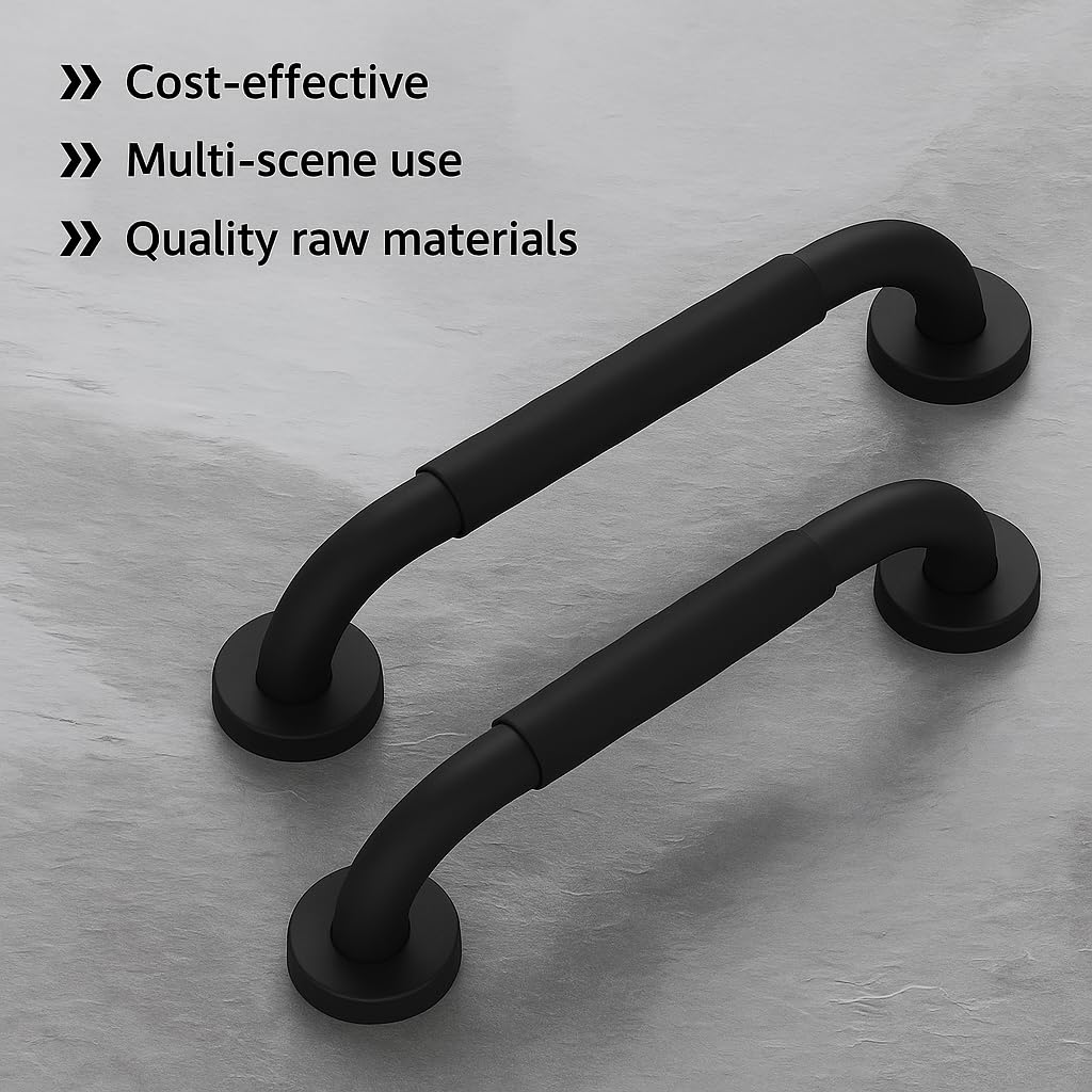 Plantex 304 Stainless Steel Grab Bar for Toilet with Grip/13 inch Anti-Slip Handle for Bathroom Support - Pack of 2 (Black)-4
