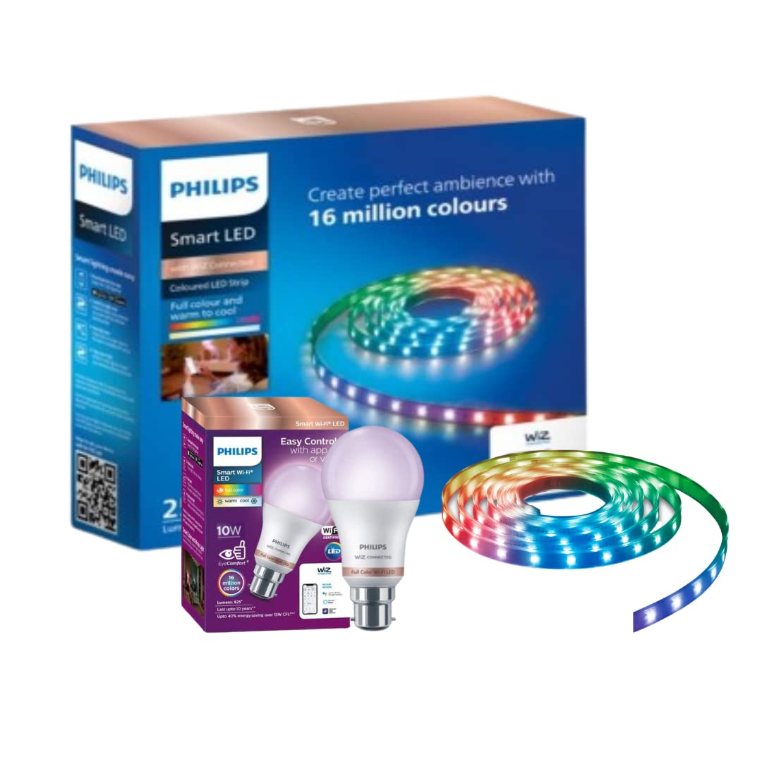 Philips Wiz 2-Meter Smart LED Strip Light with Philips 10-watt Smart B22 LED Bulb