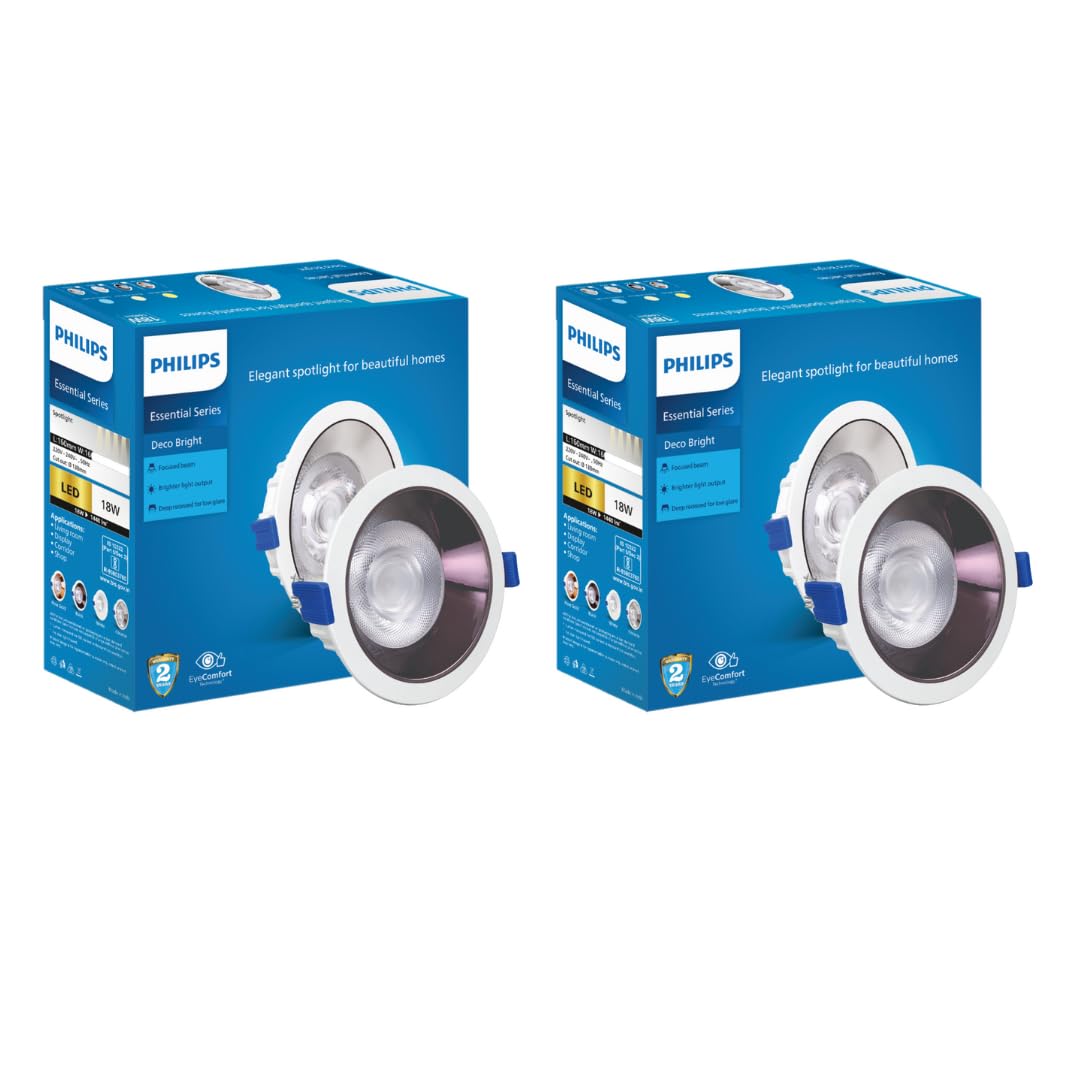 Philips Polycarbonate 18 Watt Black Reflector Led Ceiling Cob Round Spot Light With Focused Beam (Pack of 2)