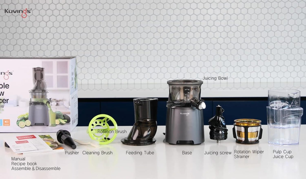 Kuvings EVO810 Black Professional Cold Press Whole Slow Juicer, Patented Rubber & Silicon-Free Technology, Patented JMCS Technology 10% More Juice, 240W Strong Motor, 12 Years Warranty