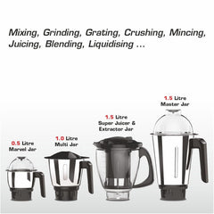 Vidiem Mixer Grinder 618 A VSTAR 1000 watt (Black) with 3 Leakproof Jars & 1 Juicer Mixer Grinder | self-lock for wet & 