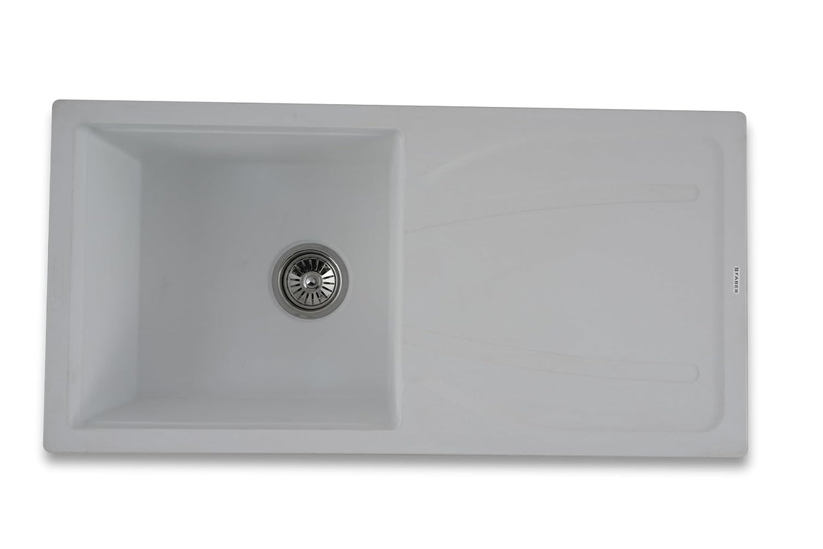 Faber Verona Ingranite34"X17"Single Bowl Sink with Drainboard|Includes Plumbing Waste Kit|25 Years Warranty|Silent,Scrat