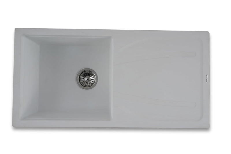 Faber Verona Ingranite34"X17"Single Bowl Sink with Drainboard|Includes Plumbing Waste Kit|25 Years Warranty|Silent,Scrat