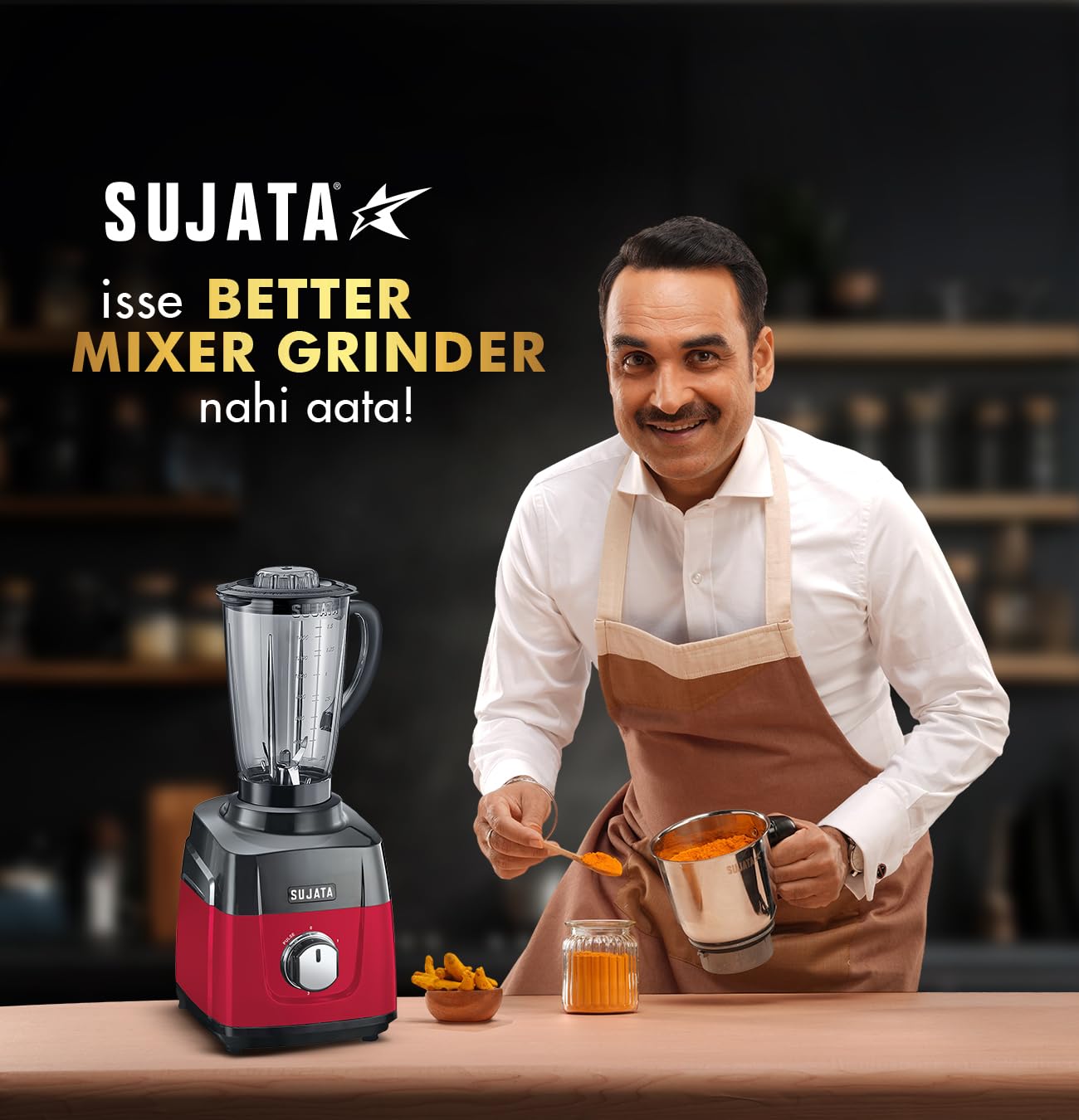 Sujata MG01 Mixer Grinder | 1000 Watts Double Ball Bearing Motor | 24000 RPM | Non-Stop 90 Mins Running | 3 Jars including 1750ml Blender, 1000ml Grinder, 500ml Chutney Jar | Red & Black