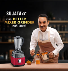 Sujata MG01 Mixer Grinder | 1000 Watts Double Ball Bearing Motor | 24000 RPM | Non-Stop 90 Mins Running | 3 Jars including 1750ml Blender, 1000ml Grinder, 500ml Chutney Jar | Red & Black