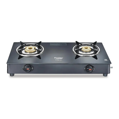 Prestige Efficia LP Open Gas Stove with Powder-Coated Body, Glass Top & 2 Brass Burners