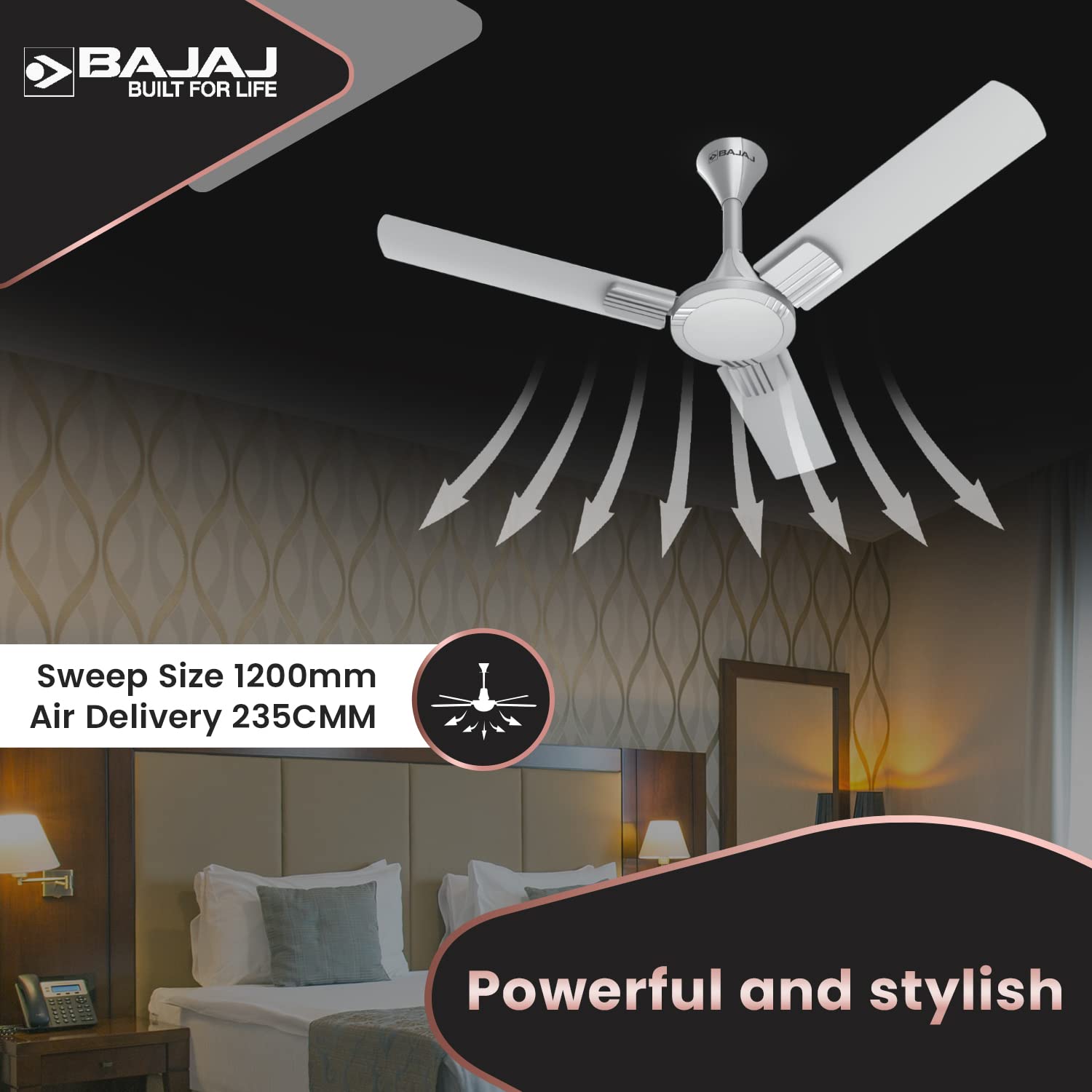 Bajaj Artisan 12S2 1200MM Ceiling Fans for Home | BEE-2 Star Rated Energy Efficient | SUPER 5TUFF TECHNOLOGY™ | SumoTuff Blades | High Air Delivery & High Speed | 5-Yr Warranty 【Sparkle White】