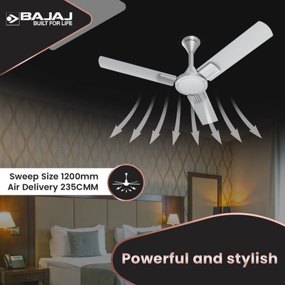 Bajaj Artisan 12S2 1200MM Ceiling Fans for Home | BEE-2 Star Rated Energy Efficient | SUPER 5TUFF TECHNOLOGY™ | SumoTuff Blades | High Air Delivery & High Speed | 5-Yr Warranty 【Sparkle White】