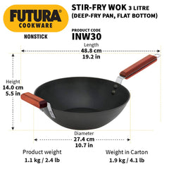 Futura Stir-Fry Wok 3 Litre with Induction Base Without lid