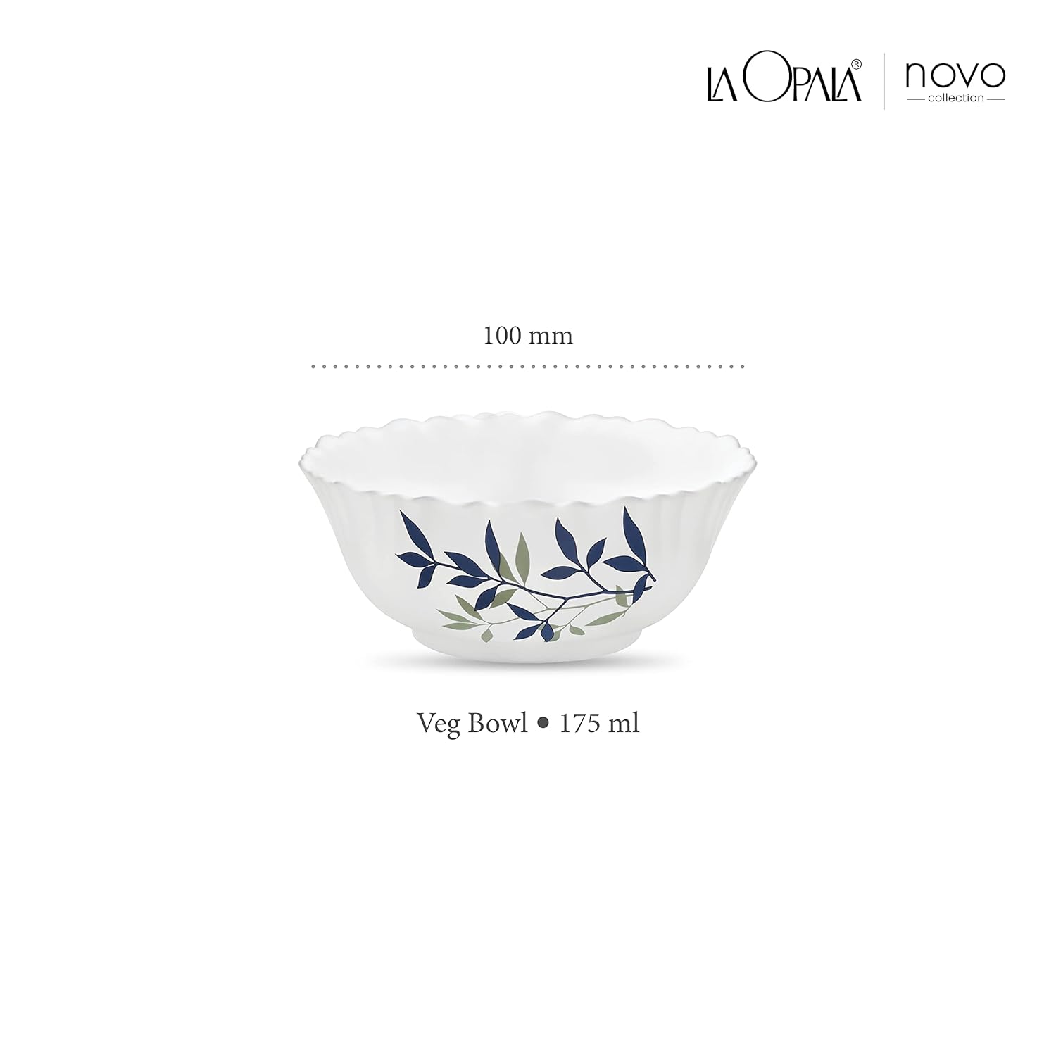 La Opala Novo Collection Opal Glass Crockery | Vegetable Bowl Set of 6 | Silken Charm Design | Bowls for dal & Condiments | Microwave Safe | 100% Vegetarian | Extra Strong | Super Light & White