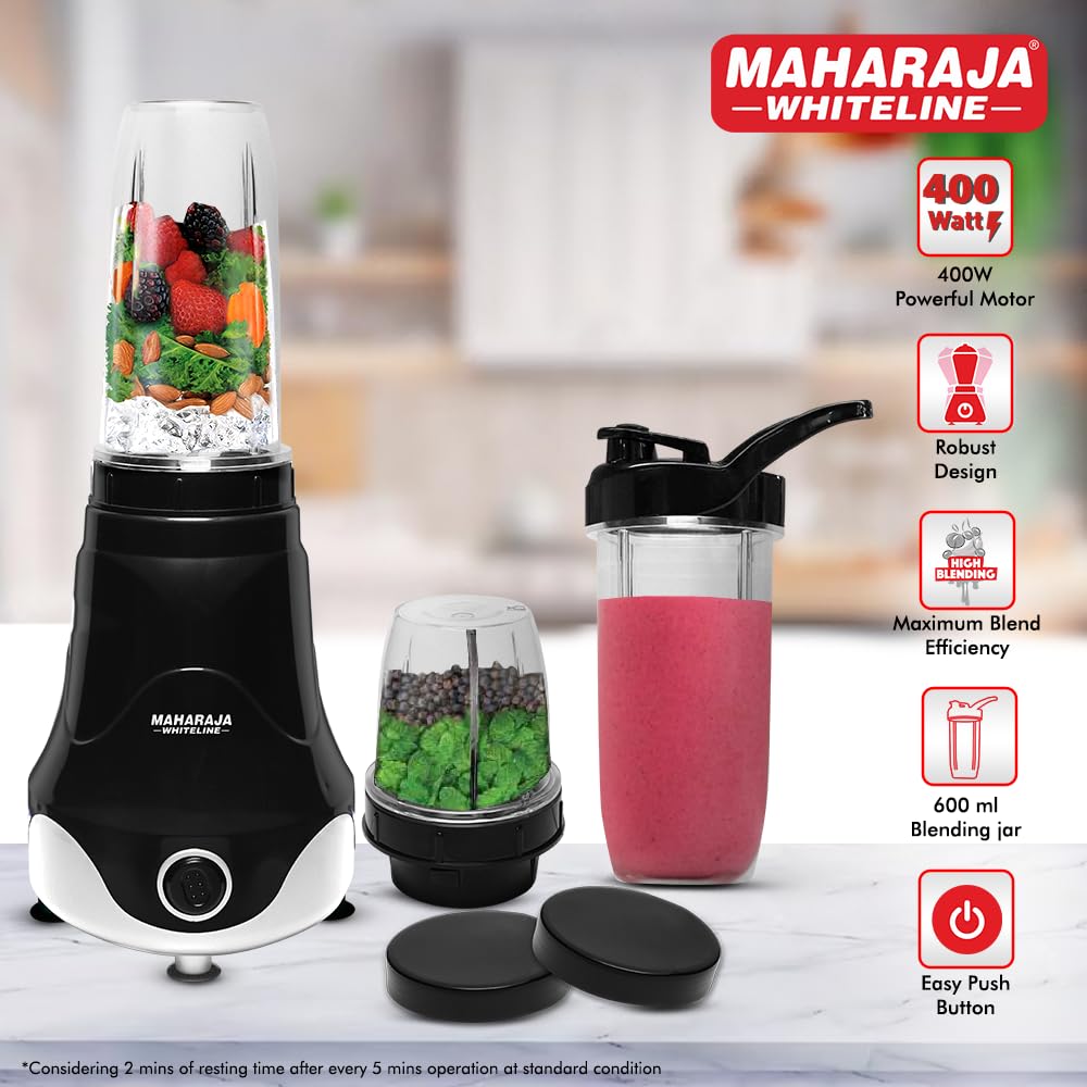 Maharaja Whiteline Xpress Blend Mixer Grinder With 3 Jars 400 Watt- Mx-280 (Black & White) Plastic