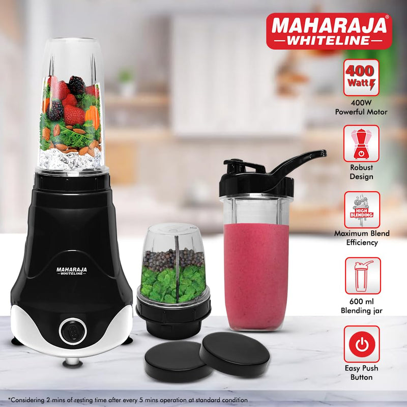 Maharaja Whiteline Xpress Blend Mixer Grinder With 3 Jars 400 Watt- Mx-280 (Black & White) Plastic
