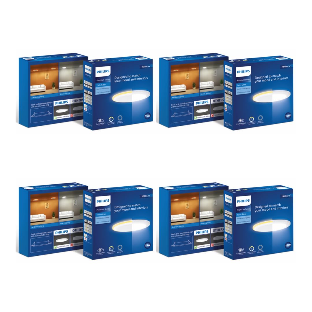 Philips 15-watt Round LED Up-Down Downlighter (Pack of 4) (Warm White + Cool Day Light, B0D4VM9XNH)