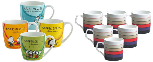 Clay Craft - Happiness is Ceramic Coffee Mugs Alton, Set of 4, 240ml Director Hilton 389 Bone China Coffee Mug Set,Set of 6, Multicolour -(Size:220ml/6.6cm)- (CM-Director-Hilton-389)
