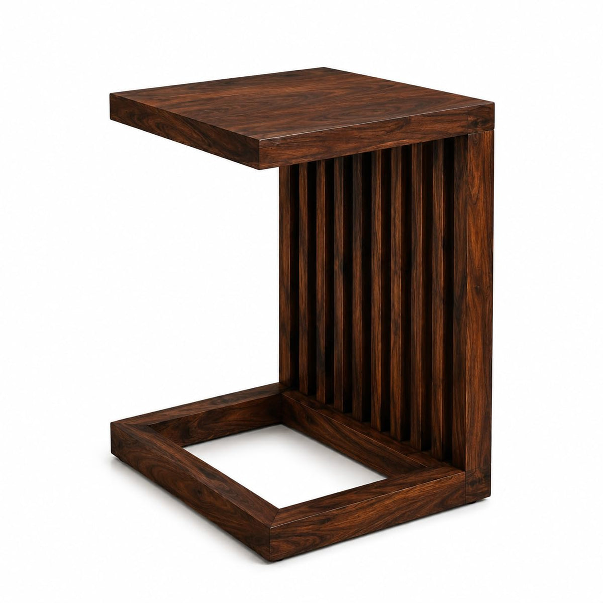 Solid Sheesham Wood C Shape Side Table for Living Room | Modern Sofa End Table | Wooden Laptop Table for Bed | 