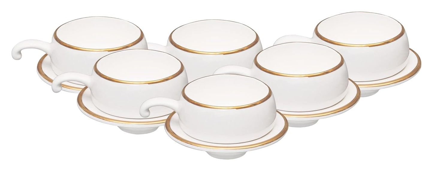 Clay Craft Fine Ceramic Cup and Saucer Set of 12 (6 Cups + 6 Saucers) - 180 ml Each